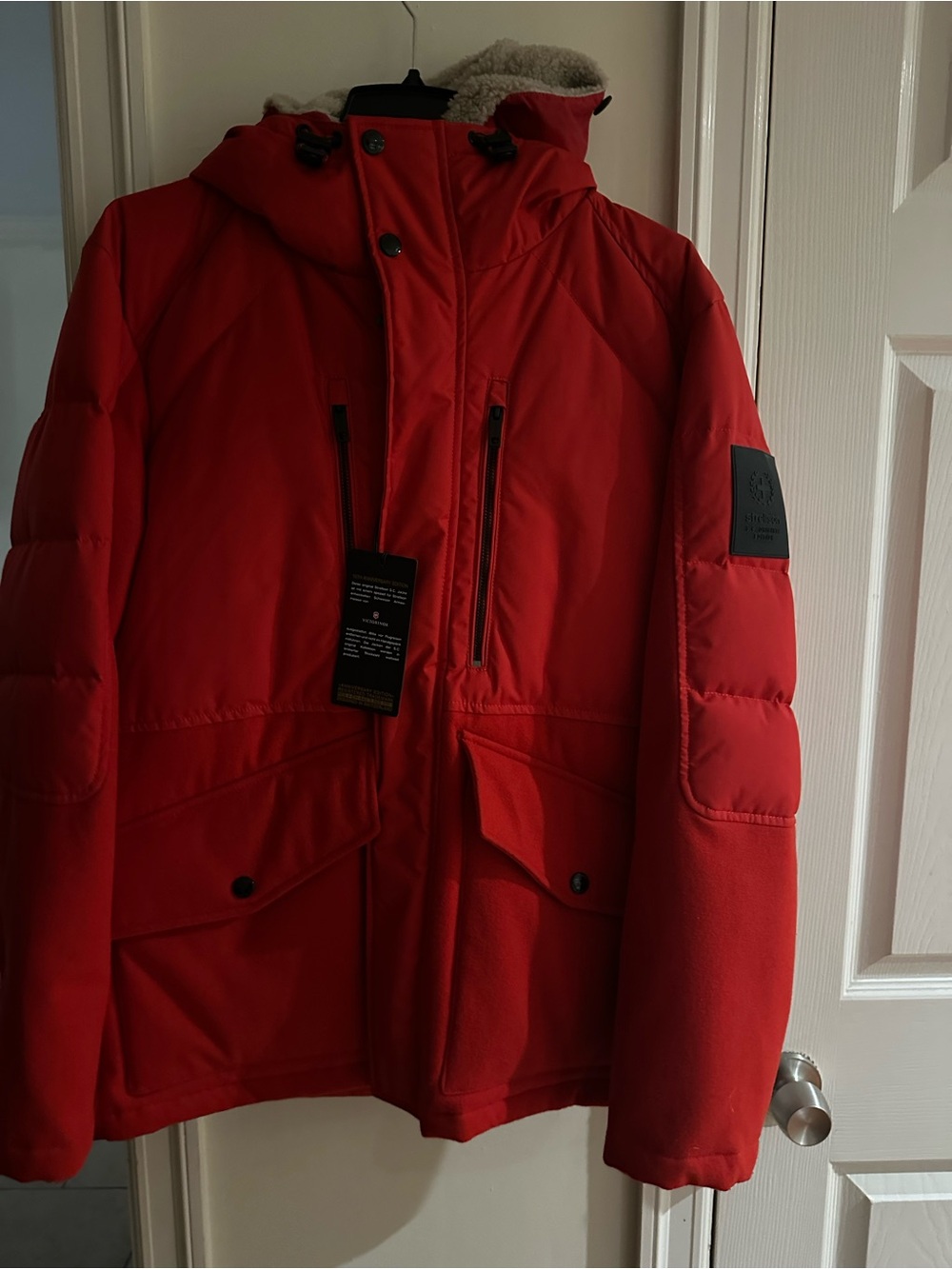 Strellson Bright Red Hooded Quilted Puffer Jacket